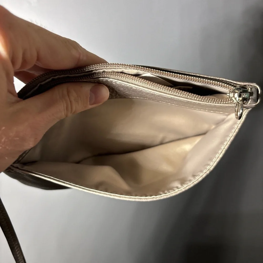 Coach Silver Pebbled Leather Zip Wristlet